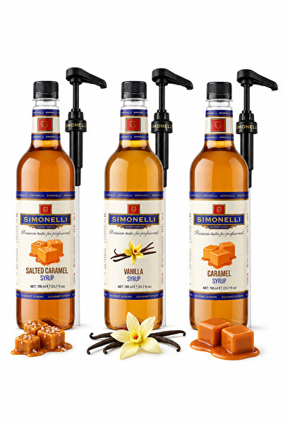 Simonelli 3'lü Kahve Şurubu Seti 700 ml (3x700 ml) - Vanilya, Karamel ve Tuzl...