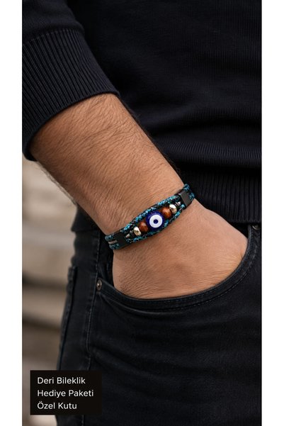 HER ŞEY NOTA www.herseynota.com Parvello Aqua Turquoise Leather Men's Bracele...