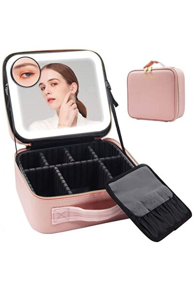 Karam Portable Travel Cosmetic Storage Bag Built‑in Full‑Screen Lighted Mirro...