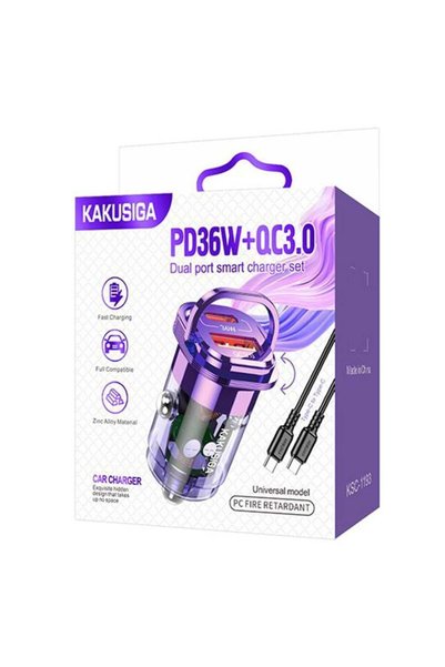 KAKU Car Charger + USB-C Cable KSC-1193, 1 m, PD 36 W, 1 xUSB-C, 1 xUSB-A - P...
