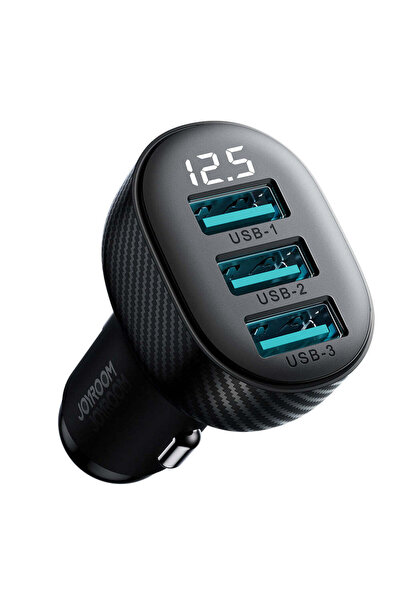 Joyroom Car Charger JR-CCD 03, 17 W, 3 xUSB, QC 3.0, LED Display - Black
