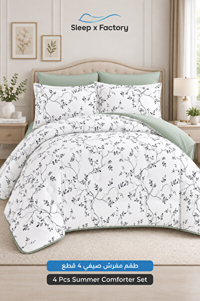 Sleep x Factory 4-Piece Reversible Double Sided Microfiber Comforter Set 140x...