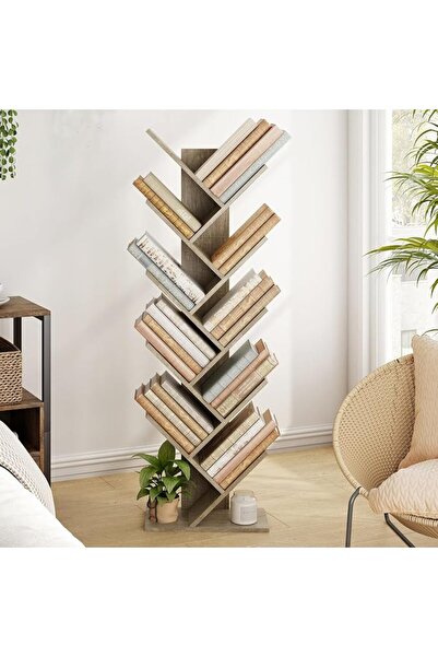 GENERAL Hoctieon 10 Tier Tree Bookshelf, 10 Shelf Bookcase, Free Standing Tre...