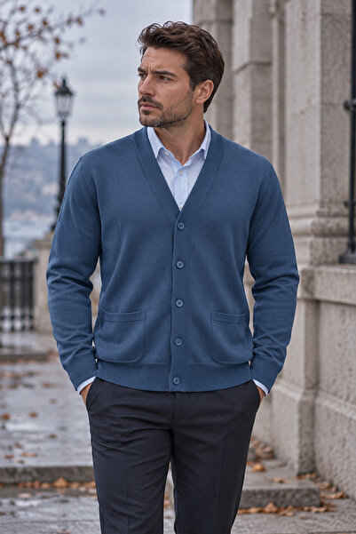 Beyome Men's 100% Cotton V-Neck Buttoned Cardigan-Sweater with Side Pockets, ...