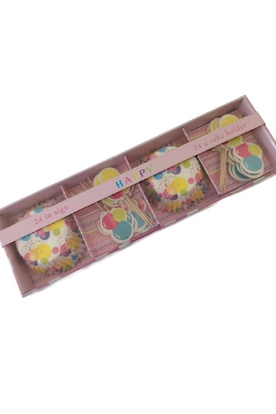 Buldum Set de 24 de forme de brioșe cu decoruri - Model Baloane Pastel