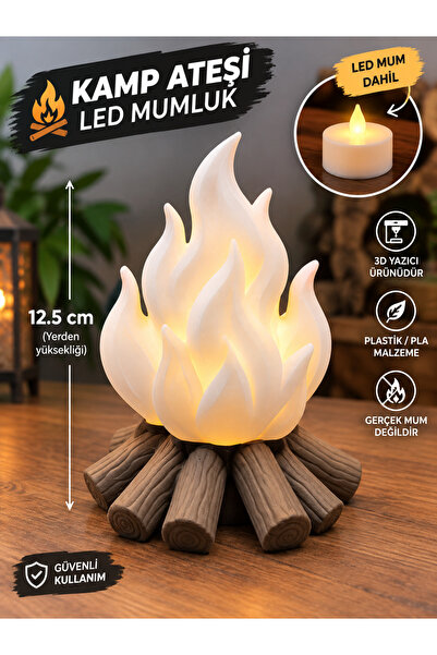 Filkorium3D Kamp Ateşi LED Mumluk Gece Lambası – Çocuk Odası Dekoratif Işık –...