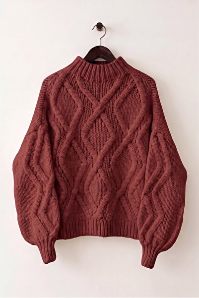 MODAQU Half-Throat Balloon Sleeve Thick Sweater - Burgundy