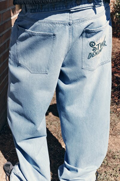 Pull & Bear İşlemeli barrel jean