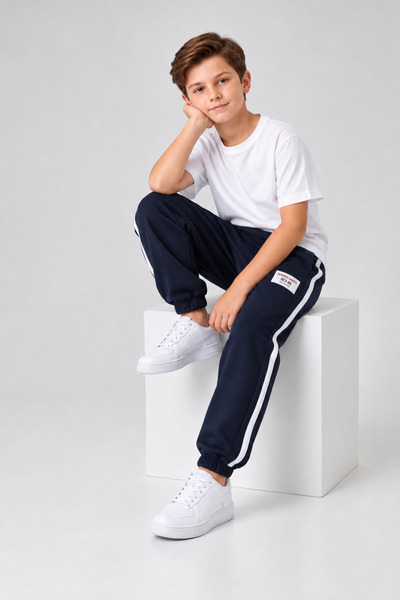 Joi Kids Erkek Çocuk Yan Şeritli Bağcıklı Lastik Paça Rahat Kalıp Jogger Eşof...