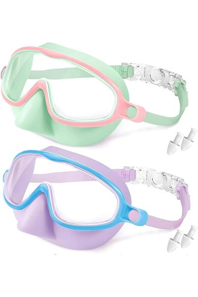 SYOSI Kid Swim Goggles, 2 Pack Wide View Diving Mask with Nose Cover Anti-Fog...