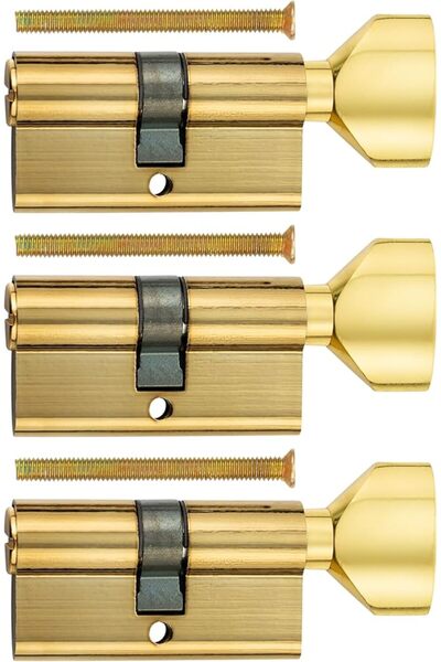 Lawazim Pro7 Thumbturn Cylinder Lock with Handle Set of 3-60mm, Gold - Steel ...
