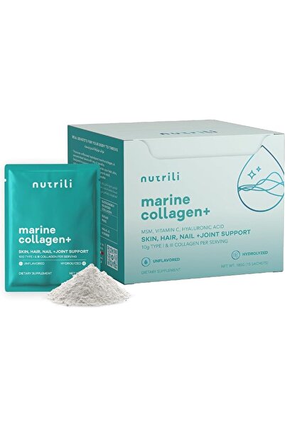 nutrili كولاجين بحري+ |   إم إس إم، حمض الهيالورونيك وفيتامين سي (15 كيس)