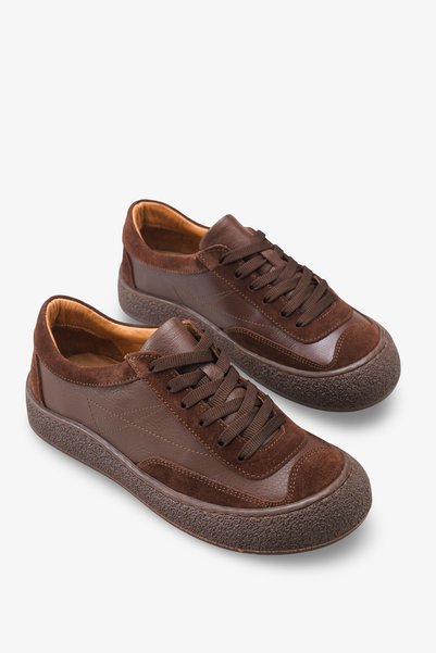 İNNABUTİKK Eraska Women's Genuine Leather Sneaker Sports Shoes - Brown Suede