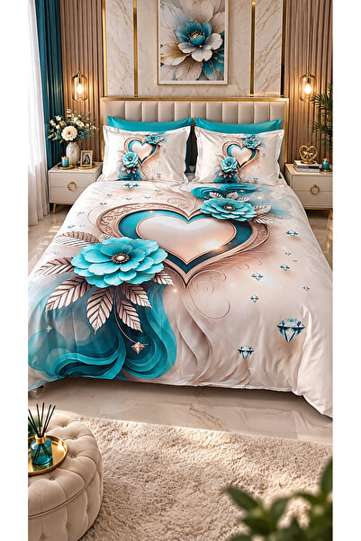 AYBERK HOME TEXTİLE Turkuaz İnci̇ Cotton Double Duvet Cover Set with 6 Pieces...