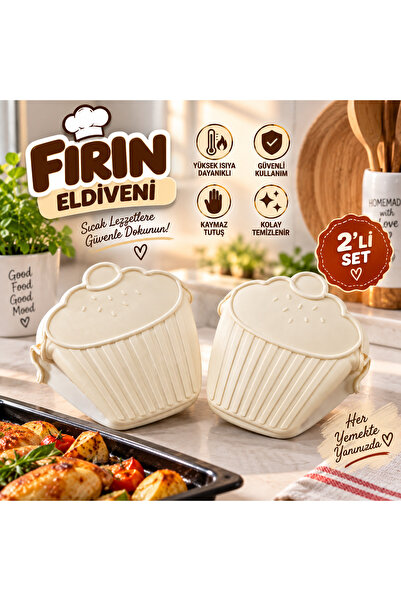 KEA 2’li Silikon Fırın Eldiveni – Isıya Dayanıklı Mutfak Eldiveni, Tencere Te...