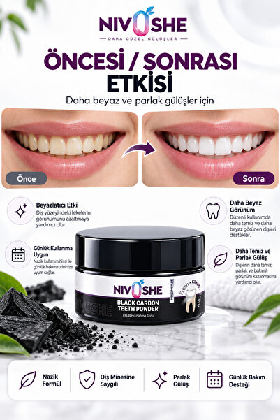 NIVOSHE 75ML Diş Beyazlatıcı Jel + Coal Karbon Diş Beyazlatıcı Toz