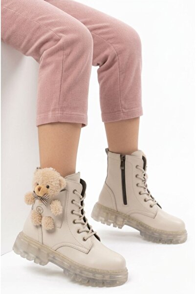 Gönbeler Girl's Winter Boots with Teddy Bear Detail, Side Zipper, Fur Inside,...
