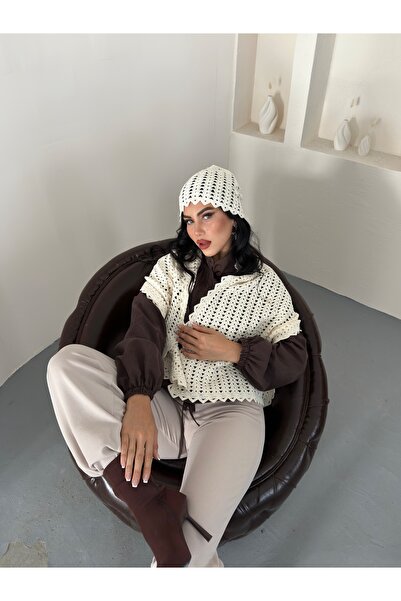 Enez Women's Hand-Knitted Look Beanie & Shoulder Shawl Scarf Set