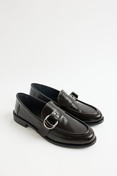 LUTVELIZADE Loafer 2603 - Metal Toka Detaylı Acı Kahve Kadın Loafer