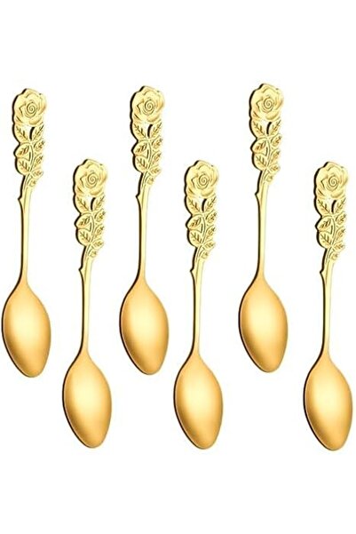 TERRIFI 6 PCS Vintage Mini Coffee Spoons Set with Elegant Rose Handle, Stainl...