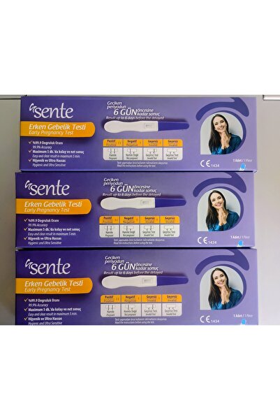 SENTE Erken Gebelik Testi %99.9 Kesin Sonuç 3 Adet Hızlı Hamilelik Testi