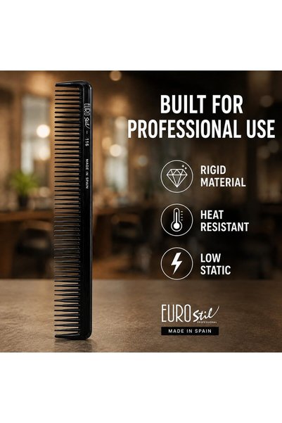 Generic Eurostil Professional Finishing Comb 116, Fine & Medium Tooth Heat Resistant, Low Static, Rigid Material, Made in Spain, Cutting & Styling