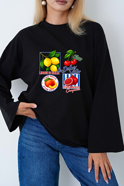 herkesemoda Fruit Printed Wide-Sleeved Body Suit Suitable for Hijab Wear