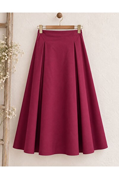 KÜÇÜĞÜM BUTİK Pleated Burgundy Gabardine Skirt