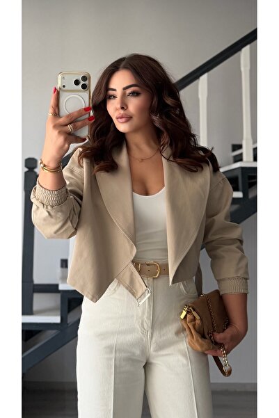 Oslove Stone waist elastic belted bomber trench coat