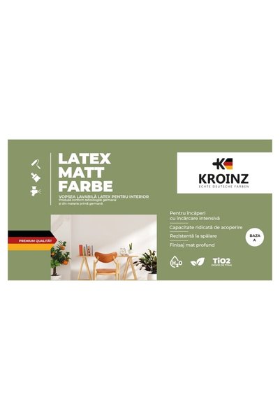 Kroinz Vopsea lavabilă latex mată, Alb, 10L