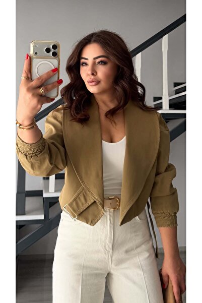 Oslove Olive bomber trench coat with elastic waist belt
