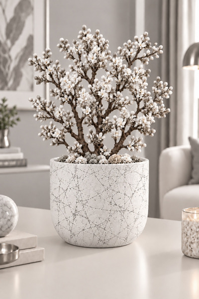 betonmall Mermer Desenli Beton Saksı 15 Cm Vazo