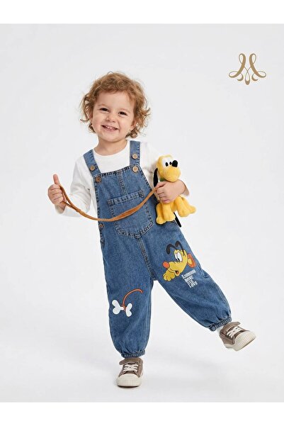 Mişsa Bebe Baskılı 2 Parça Denim Çocuk Bebek salopet Oversize Geniş Kalıp