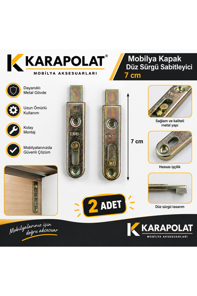 KARAPOLAT Mobilya Kapak Düz Sürgü Sabitleyici 7 cm 2 Adet – Dolap Kapak Sabit...