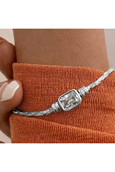 Peach Jewelry Βραχιόλι με κυβικό κρύσταλλο από ατσάλι 316