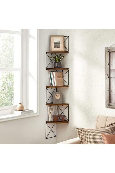 VASAGLE 5 Tier Wall Shelf, Corner Bookcase, Storage, Easy Assembly, for Bedro...