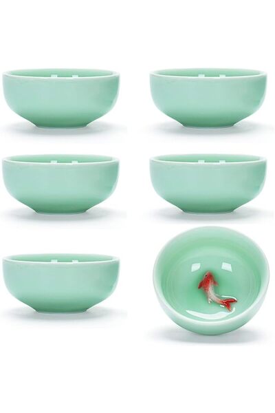 SYOSI Set of 6 Chinese Handmade Ceramic Kung Fu Tea Cup, 1.52 oz/45 ML, Porce...