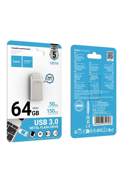 Hoco Stick UD 16, Memory Stick, 64 GB, USB-C 3.0, FastSpeed, Smart Drive - Gray