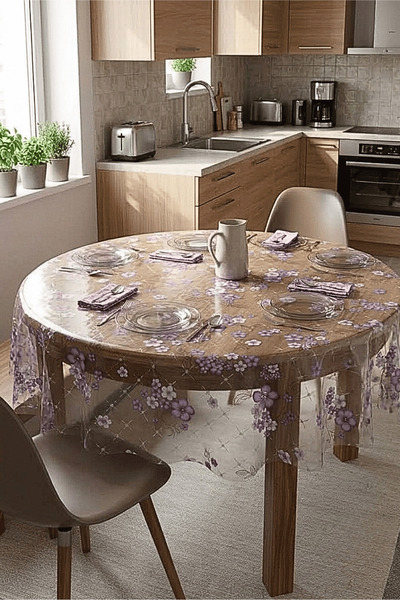 ELEGANCEV ŞEFFAF DESENLİ YUVARLAK MASA ÖRTÜSÜ 135 CM ÇAP - MRÇÇK
