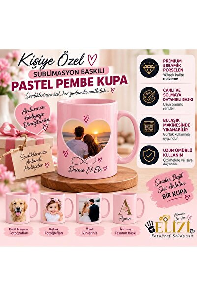 Kişiye Özel Pastel Pembe Baskılı Kupa
