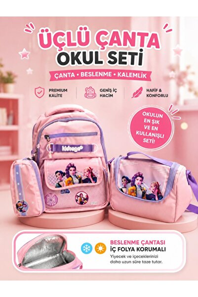 YILDIRIM OYUNCAK Su Geçirmez Kumaş Kız Çocuk İlkokul Çantası 3’lü Çanta Seti ...