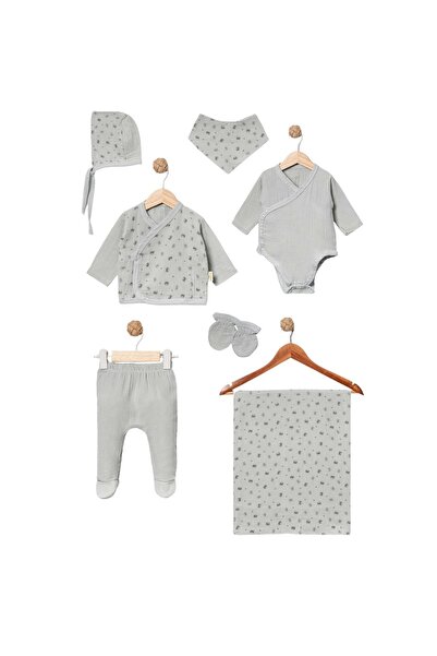 ENİA BABY Baby Boy Newborn 100% Cotton Dino Patterned Muslin Fabric 7-Piece N...