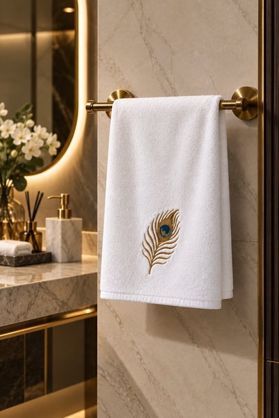 %100 Pamuk Nakışlı Beyaz El Havlusu 50x90 cm Yumuşak Yüksek Emici Premium Banyo Havlusu