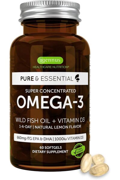 Igennus Pure & Essential Omega-3 & D3 1000iu, Fast-Acting rTG, Support Eyes, ...