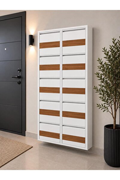 Karlı Home 5+5 Beyaz Desenli 16 Çift Kapasiteli Metal Ayakkabılık