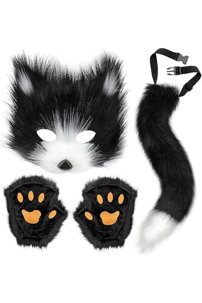 KASTWAVE Fox Set, Mask Tail and Paw Set Wolf Furry Suit Plush Therian Accesso...