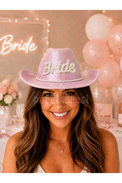 Parti Adresi Pembe Bride Kovboy Şapkası – İncili Bekarlığa Veda Parti Aksesuarı