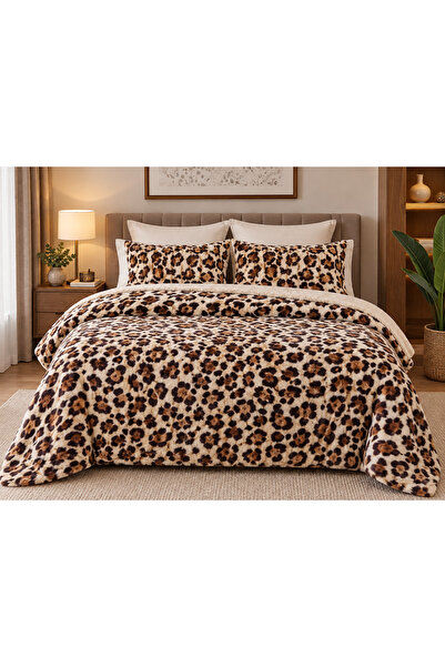 YÜNTEKS Merinos Diamond Kürk Leopar Desen Comforter Set, Çift Kişilik Yorgan ...