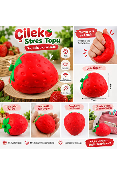 Tianzi Çilek Tasarımlı Sıkılabilir Stres Topu – Yumuşak Esnek Rahatlatıcı Oyu...
