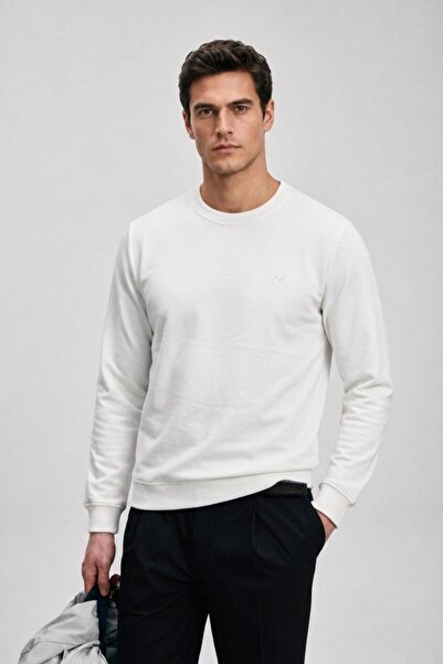 Maccali Men's Seasonal Regular Fit White Collar Basic Sweater